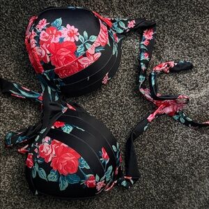 Adorable black floral Retro High Waisted Bikini